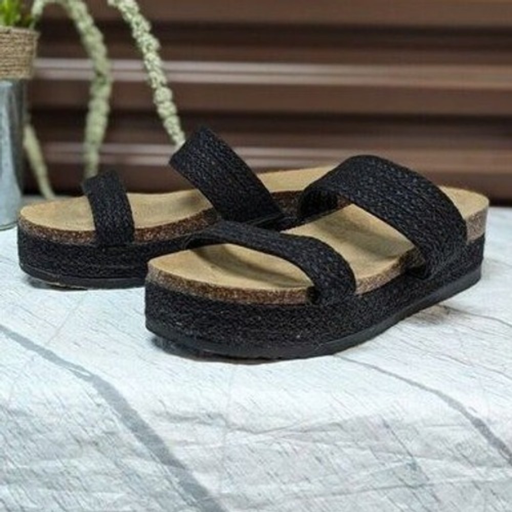 Coastal Boho BP Tenley Cork Platform Sandals Black Double Strap‎ Women's 8 - Picture 2 of 8